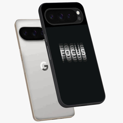 Focus Mode On Glass Case displayed in angled mockup highlighting clean minimal text artwork with modern aesthetic style.
