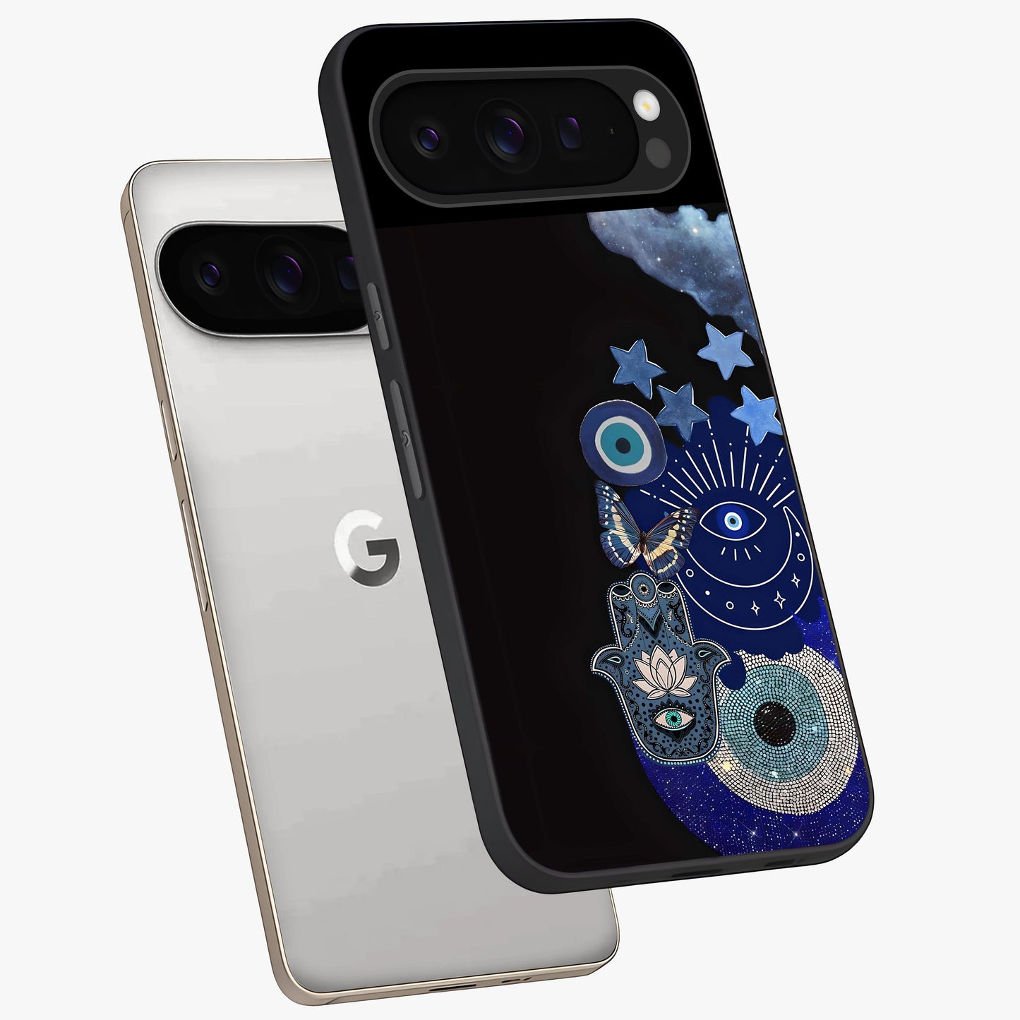 Galactic Charm Cluster Glass Case displayed in angled mockup highlighting luminous galaxy inspired design with dreamy aesthetic.