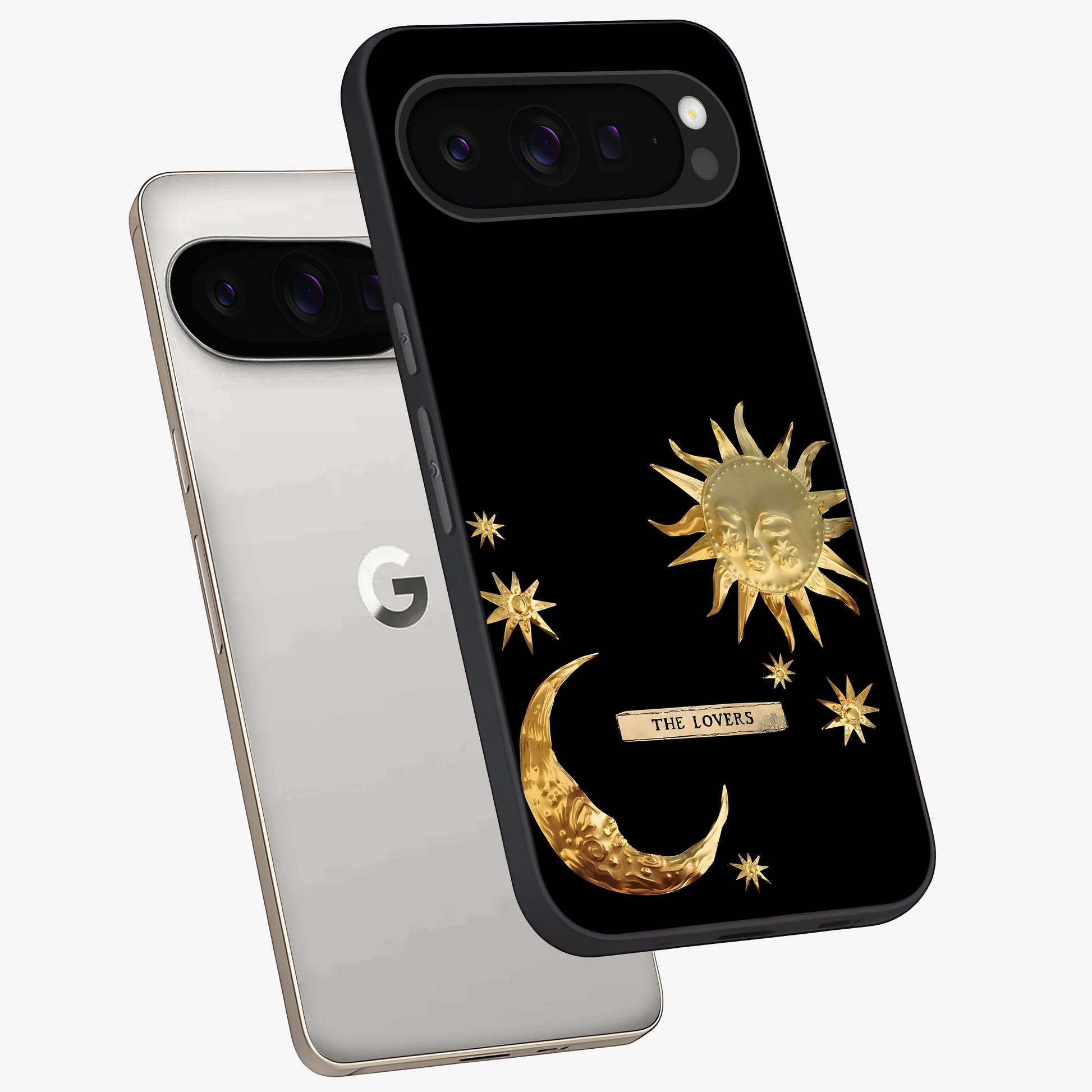 Gold Sun Blush Glass Case displayed in angled mockup highlighting radiant sun design with warm golden aesthetic.