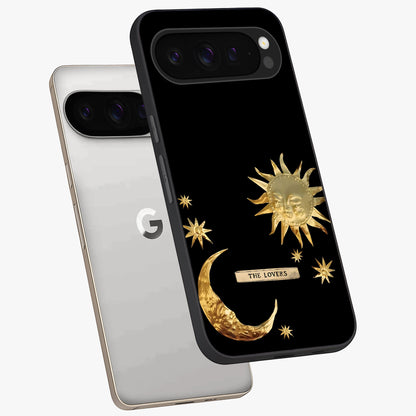 Gold Sun Blush Glass Case displayed in angled mockup highlighting radiant sun design with warm golden aesthetic.