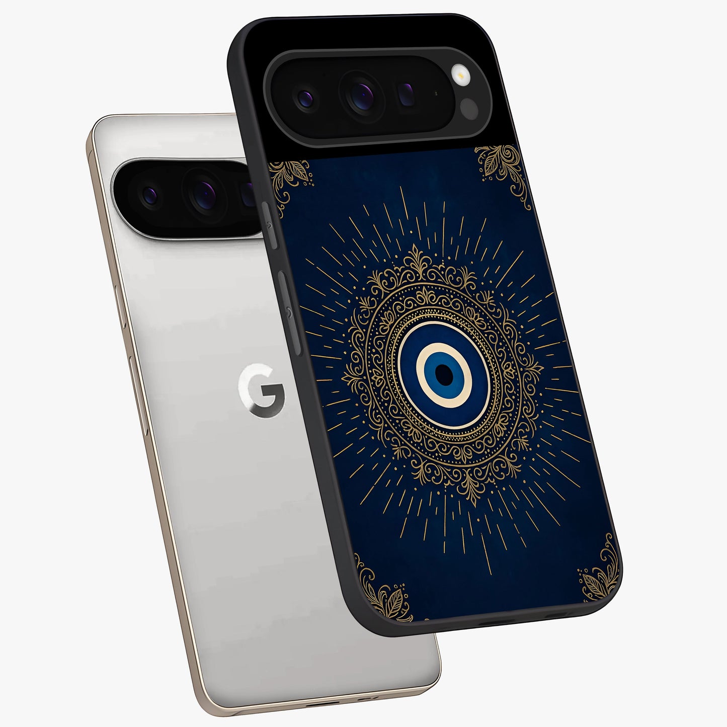 Golden Celestial Charm Glass Case displayed in angled mockup highlighting sparkling cosmic charm design with celestial aesthetic.
