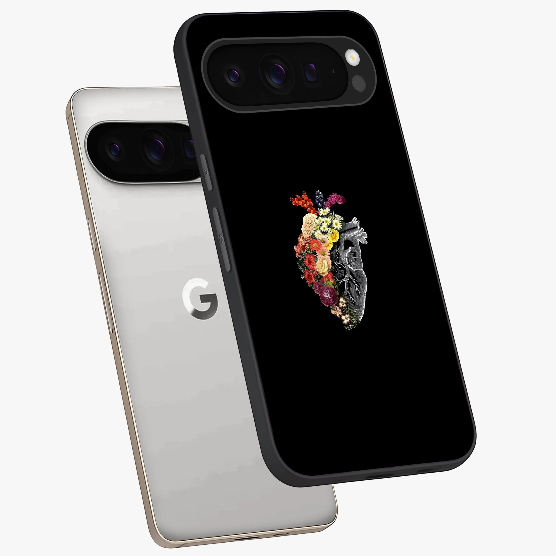 Heart With Flowers Glass Case displayed in angled mockup highlighting romantic flower design with soft aesthetic style.