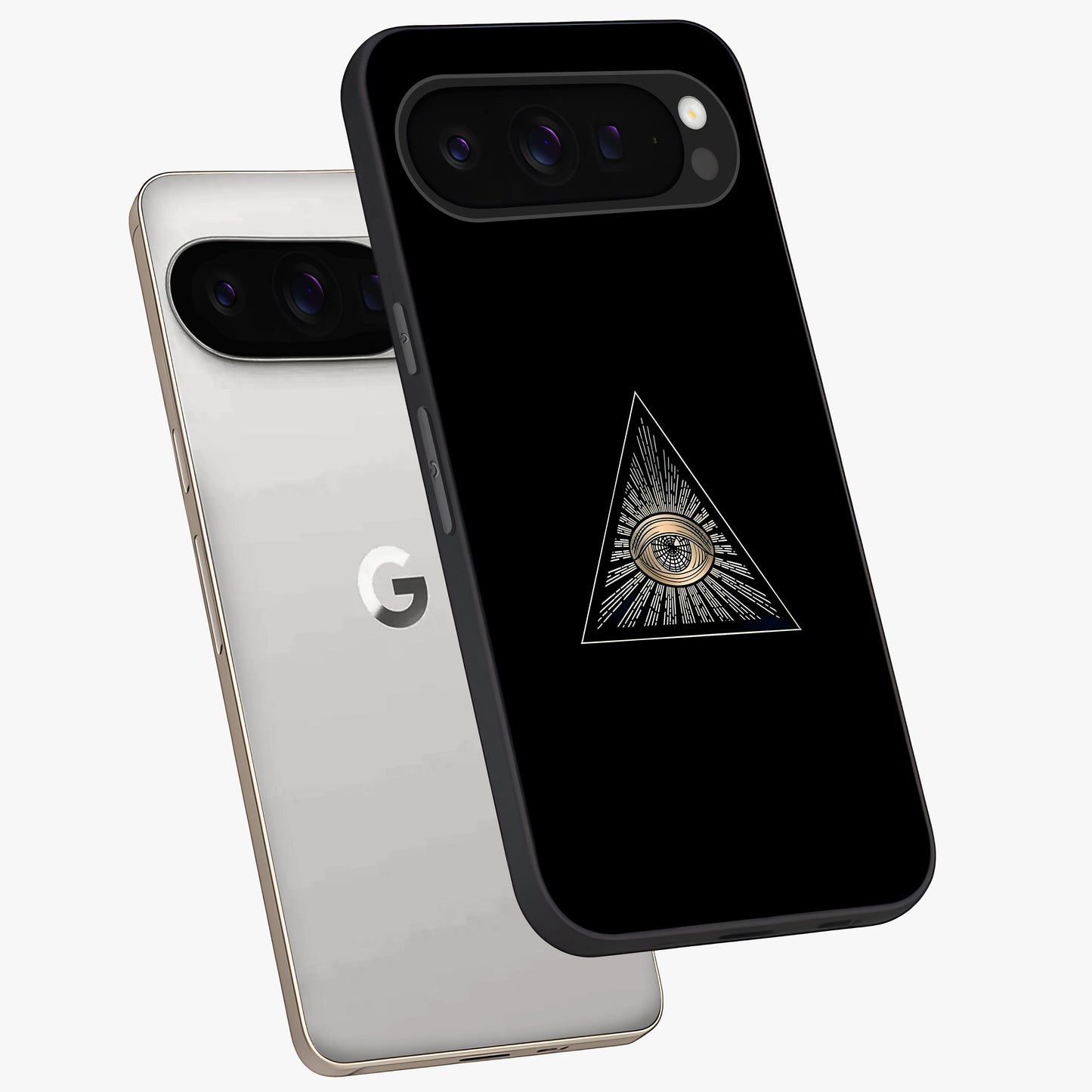 Illuminati Evil Glass Case displayed in angled mockup highlighting dark occult inspired design with bold aesthetic style.
