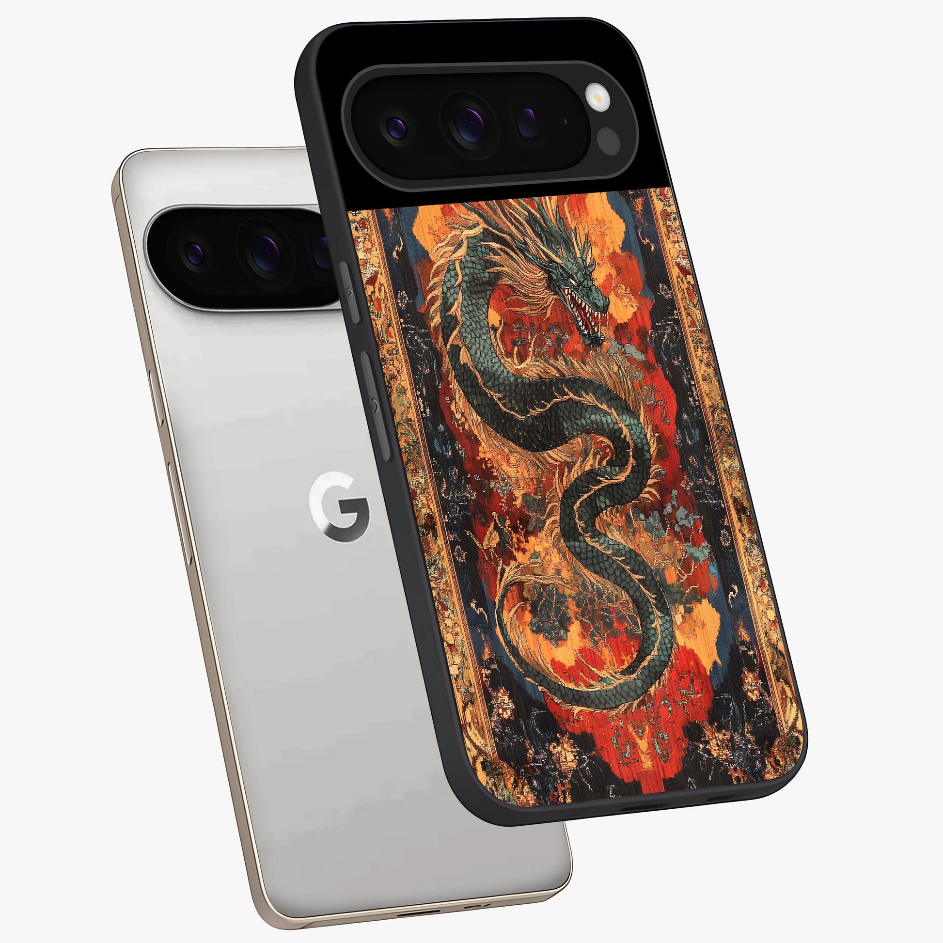 Inferno Dragon Soul Glass Case displayed in angled mockup highlighting powerful dragon illustration with inferno aesthetic.