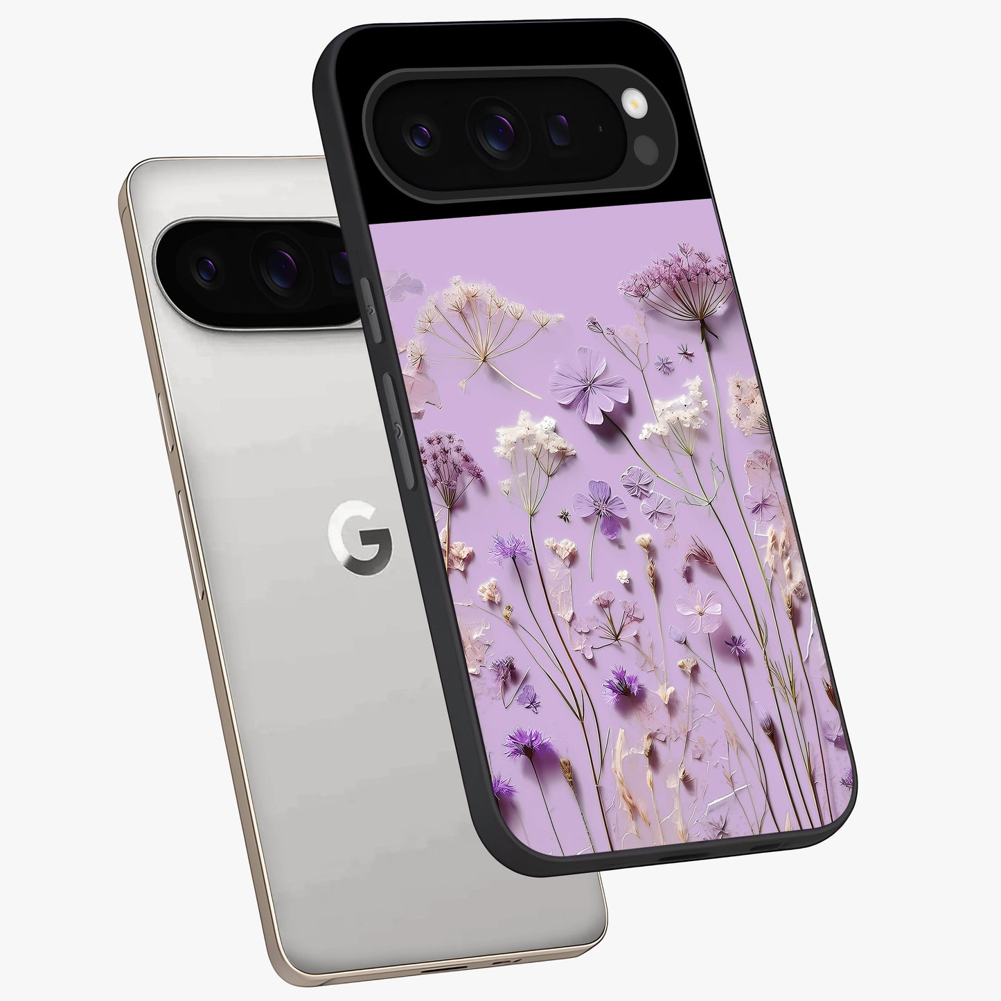 Lavender Blossom Dream Glass Case displayed in angled mockup highlighting dreamy lavender flower design with calming aesthetic style.