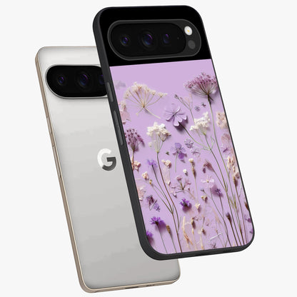 Lavender Blossom Dream Glass Case displayed in angled mockup highlighting dreamy lavender flower design with calming aesthetic style.