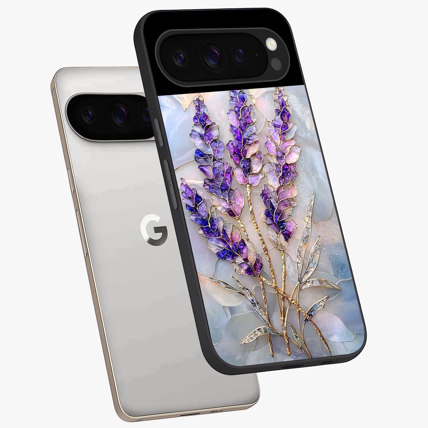Lavender Dream Glow Glass Case displayed in angled mockup highlighting dreamy purple glow design with soft artistic style.