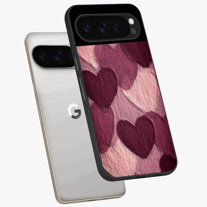 Layered Paper Hearts Glass Case displayed in angled mockup highlighting creative paper craft heart design with romantic aesthetic.