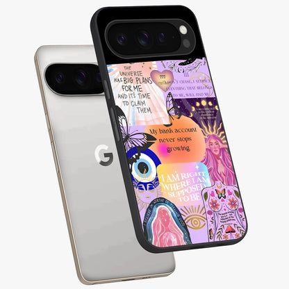 Manifestation Collage Glass Case displayed in angled mockup highlighting inspirational aesthetic collage design.