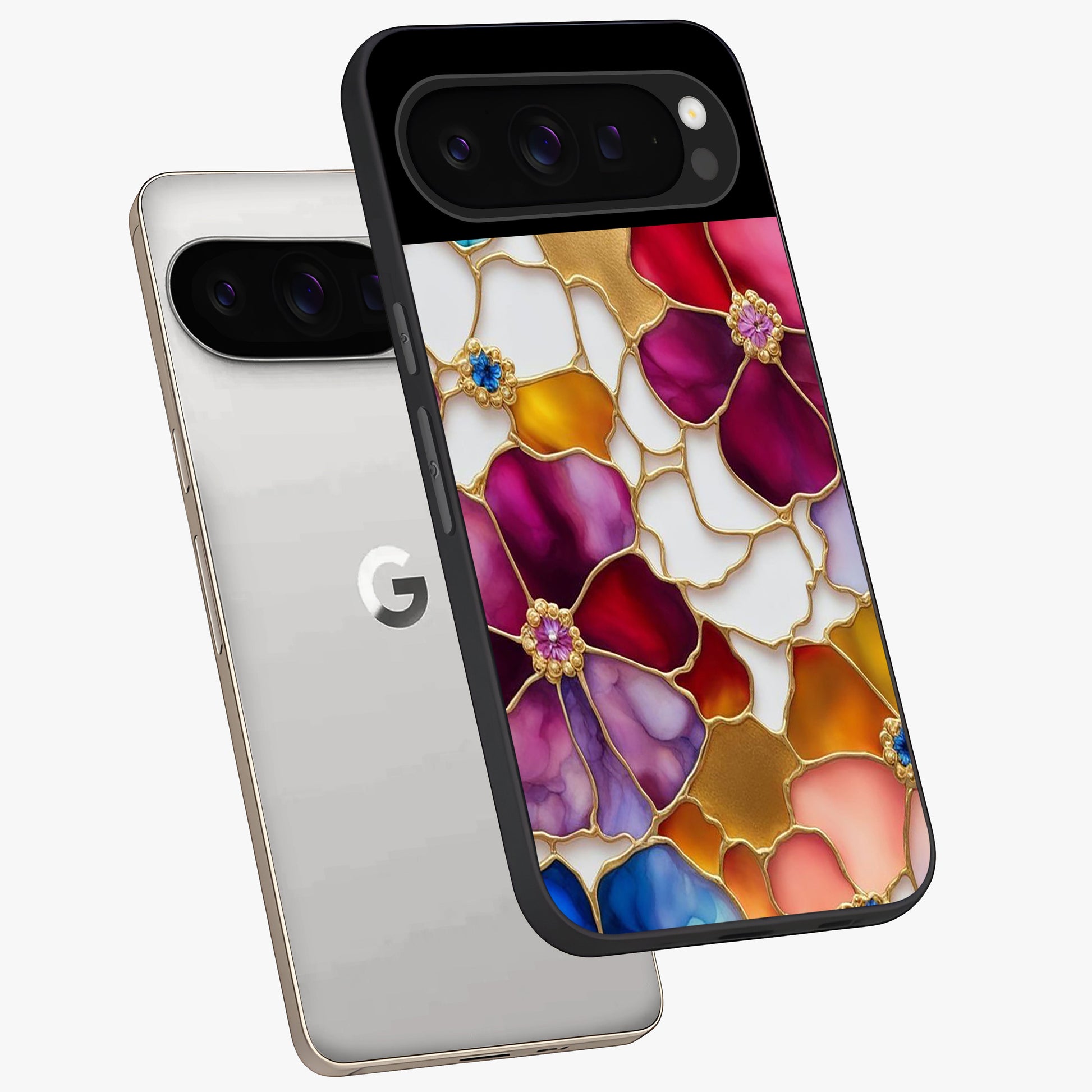 Marble Flower Pattern Glass Case displayed in angled mockup highlighting elegant marble floral design with modern aesthetic.