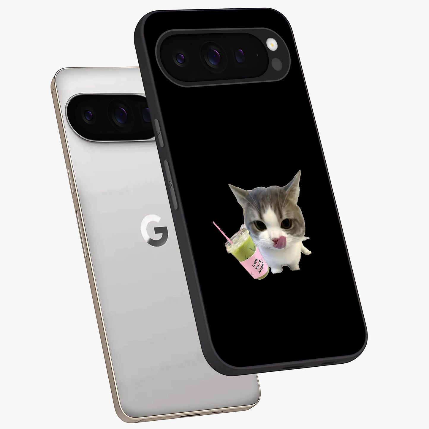 Matcha Cat Style Glass Case displayed in angled mockup highlighting playful feline design with pastel matcha aesthetic.