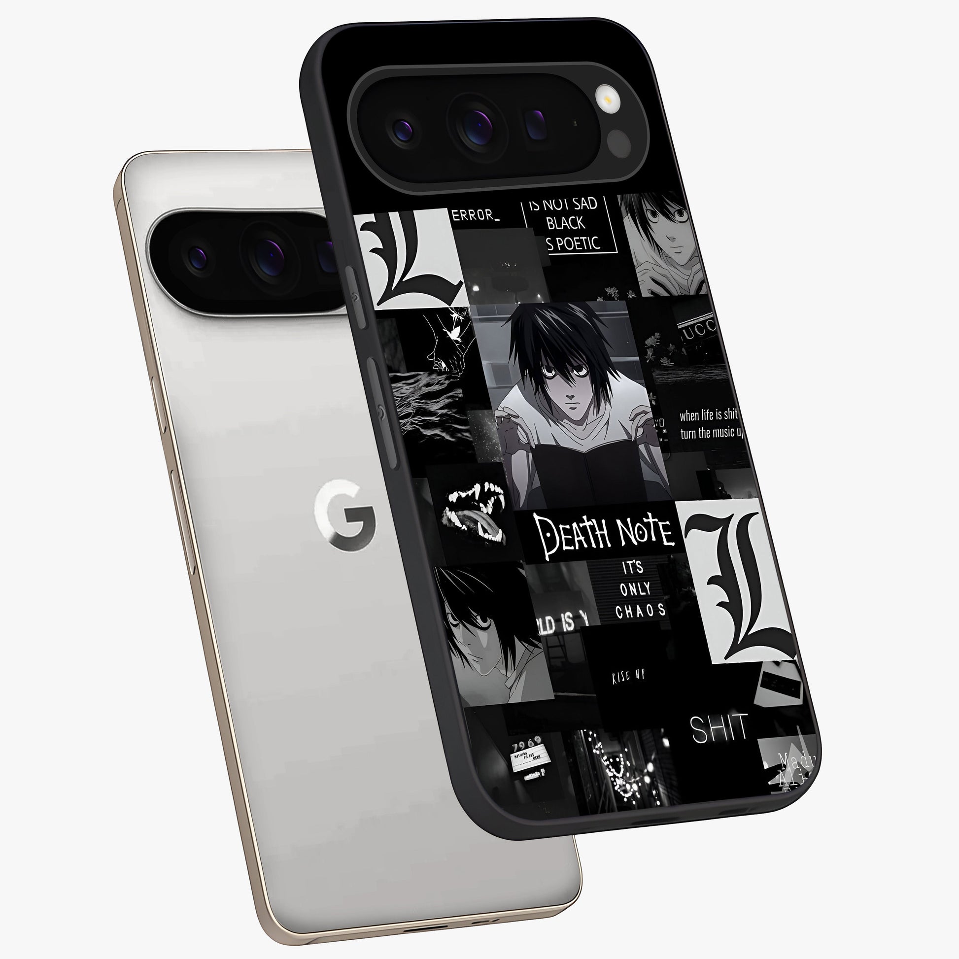 Midnight Chaos Mind Glass Case displayed in angled mockup highlighting chaotic artistic design with dramatic midnight aesthetic.