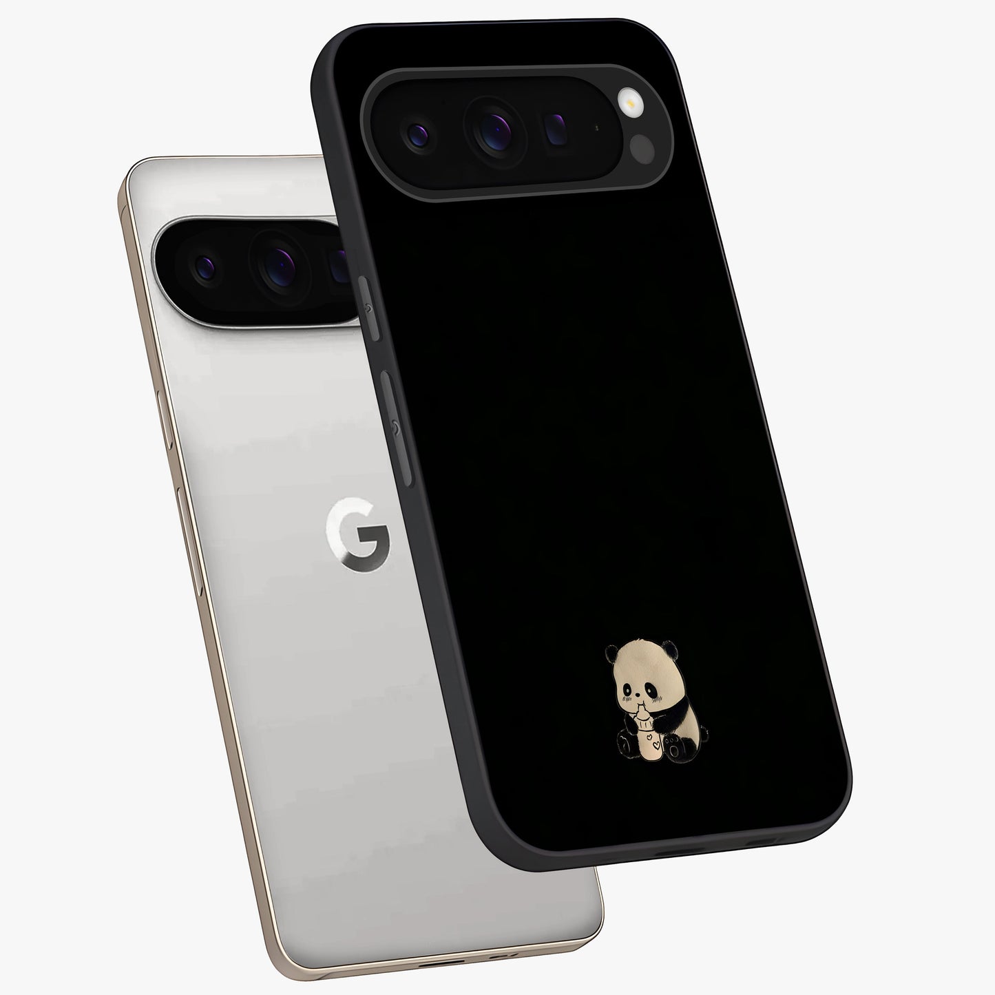 Midnight Panda Love Glass Case displayed in angled mockup highlighting adorable panda illustration with midnight aesthetic.