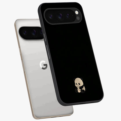 Midnight Panda Love Glass Case displayed in angled mockup highlighting adorable panda illustration with midnight aesthetic.