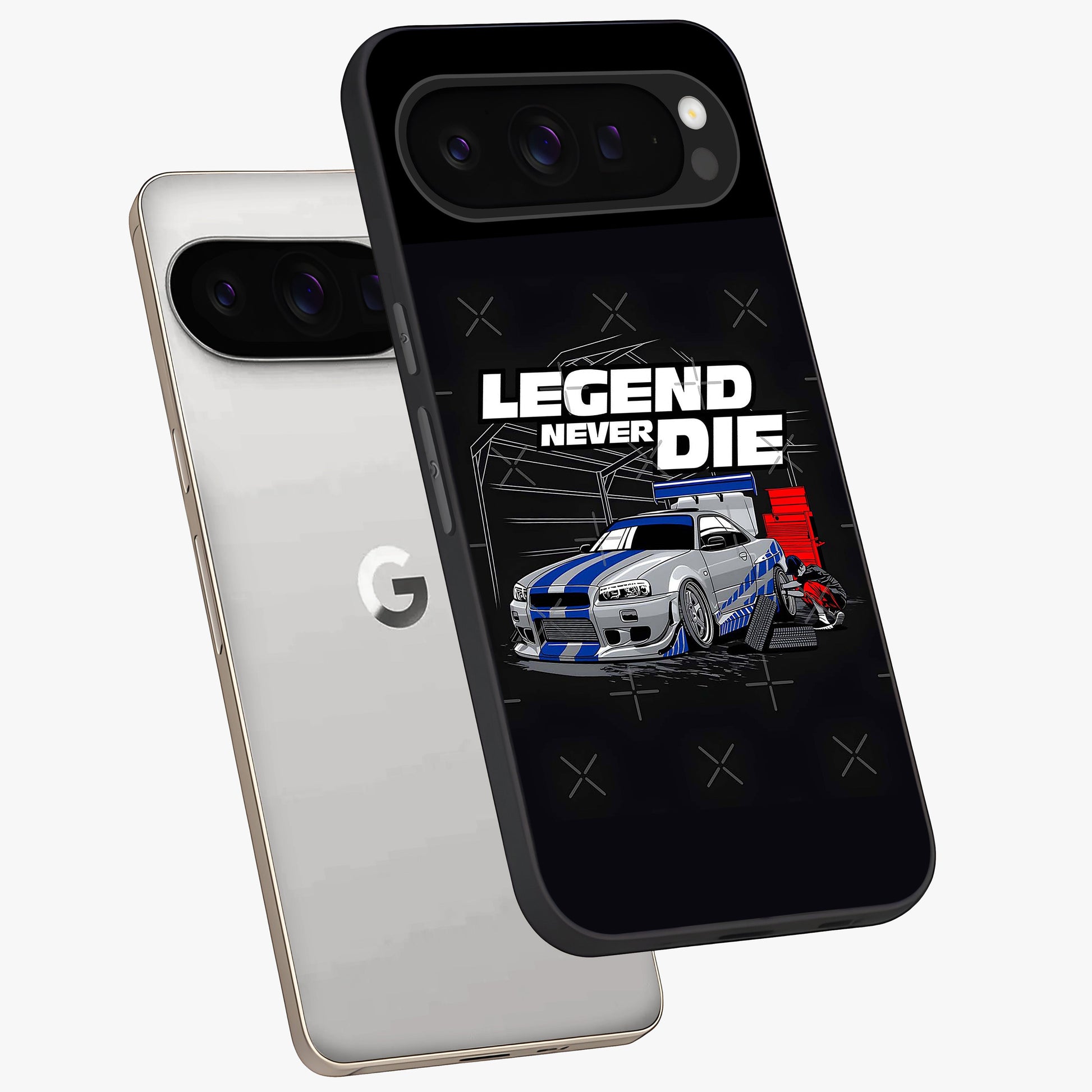 Midnight Racing Legacy Glass Case displayed in angled mockup highlighting dynamic automotive design with bold midnight aesthetic.