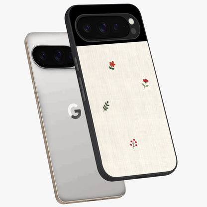 Minimalistic Blue With White Flower Pattern Glass Case displayed in angled mockup highlighting simple floral design with minimal aesthetic.
