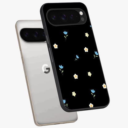 Minimal Petal Whispers Glass Case displayed in angled mockup highlighting delicate petal design with clean minimal aesthetic.