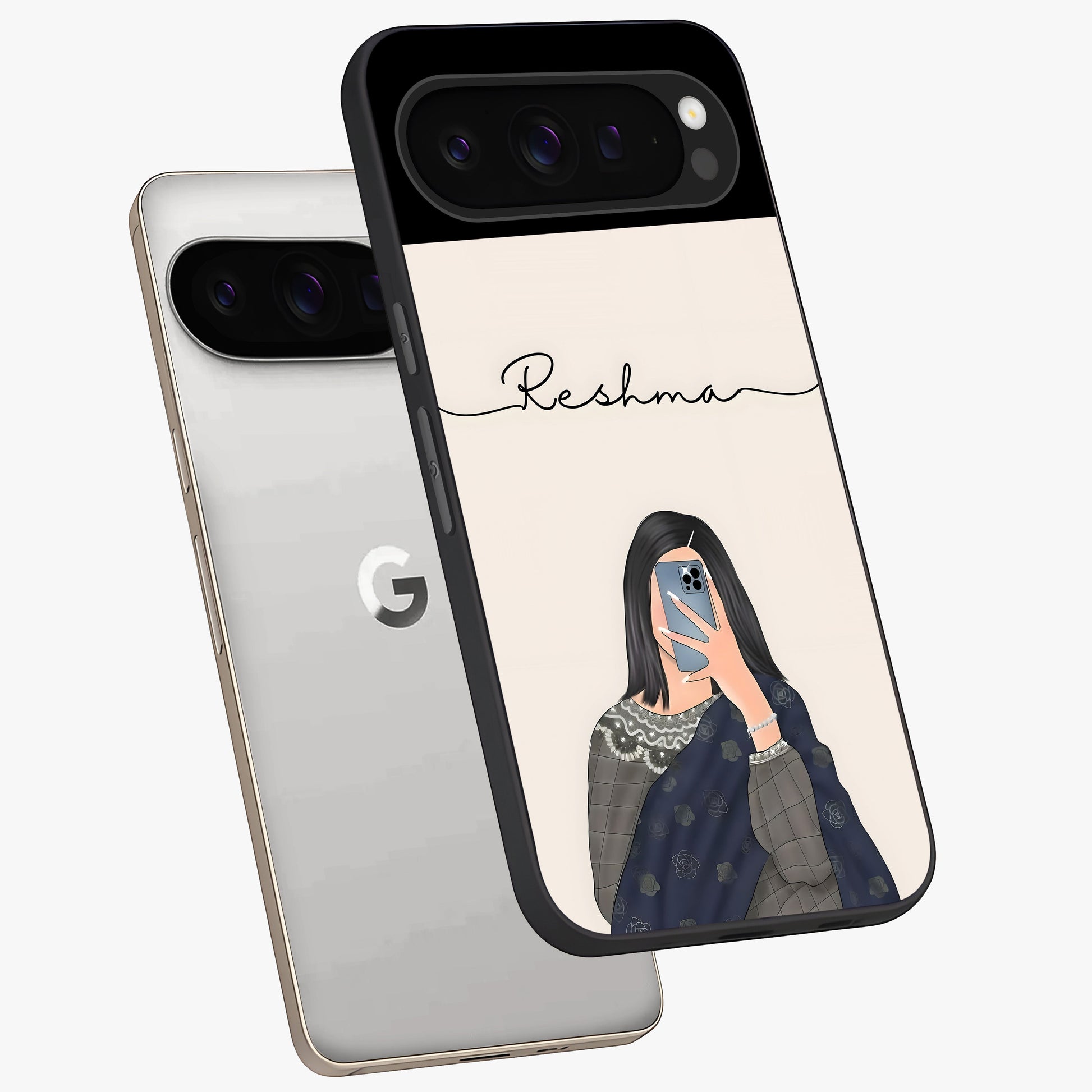 Mirror Mood Muse With Custom Name Glass Case displayed in angled mockup highlighting aesthetic mirror inspired design with custom name feature.