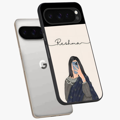 Mirror Mood Muse With Custom Name Glass Case displayed in angled mockup highlighting aesthetic mirror inspired design with custom name feature.