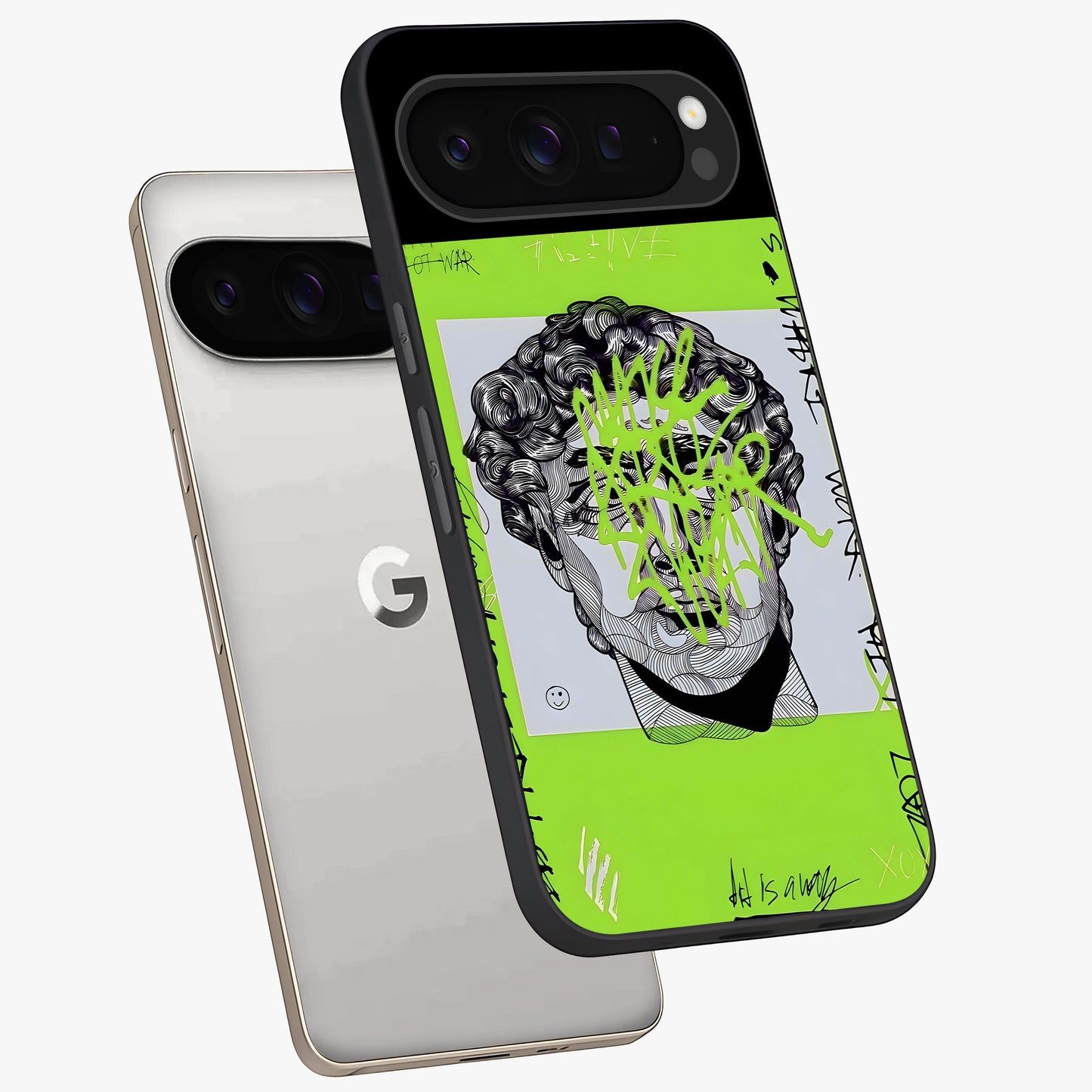 Neo Graffiti Rebellion Glass Case displayed in angled mockup highlighting urban street art design with rebellious aesthetic.