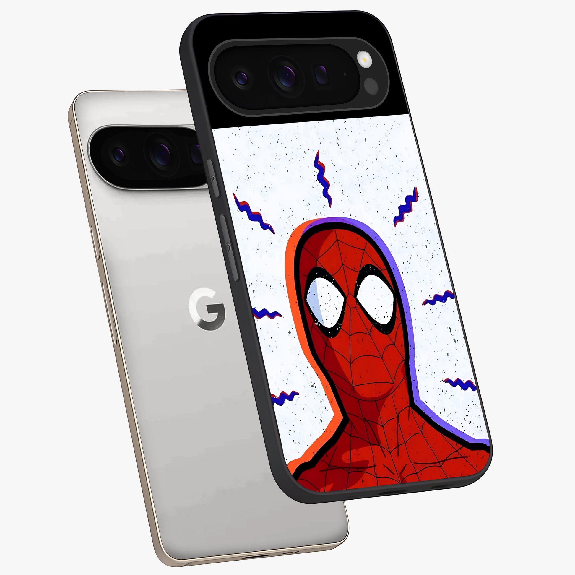 Omg Spiderman Glass Case displayed in angled mockup highlighting dynamic hero illustration with action comic aesthetic.