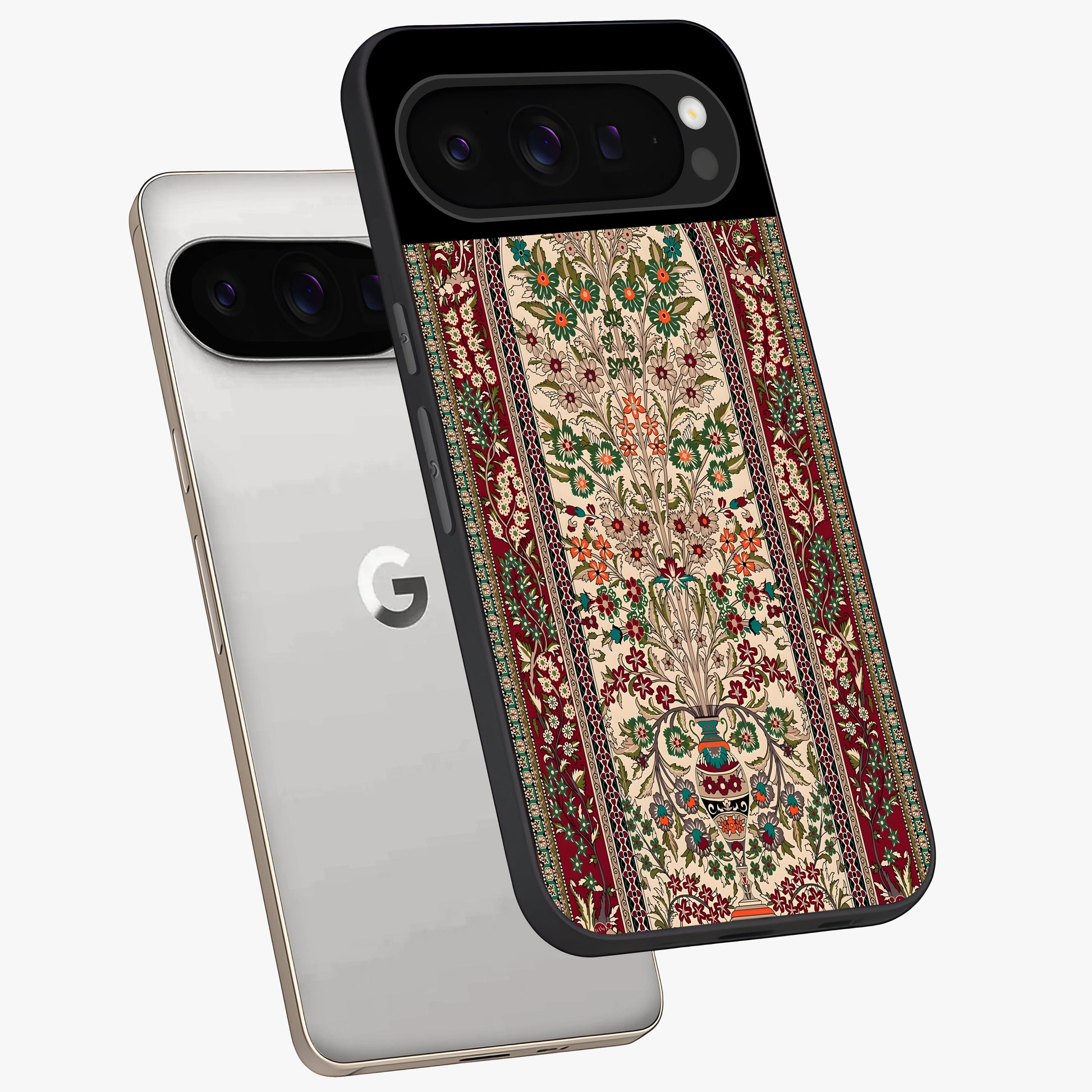 Persian Inspired Glass Case displayed in angled mockup highlighting intricate traditional design with elegant cultural aesthetic.