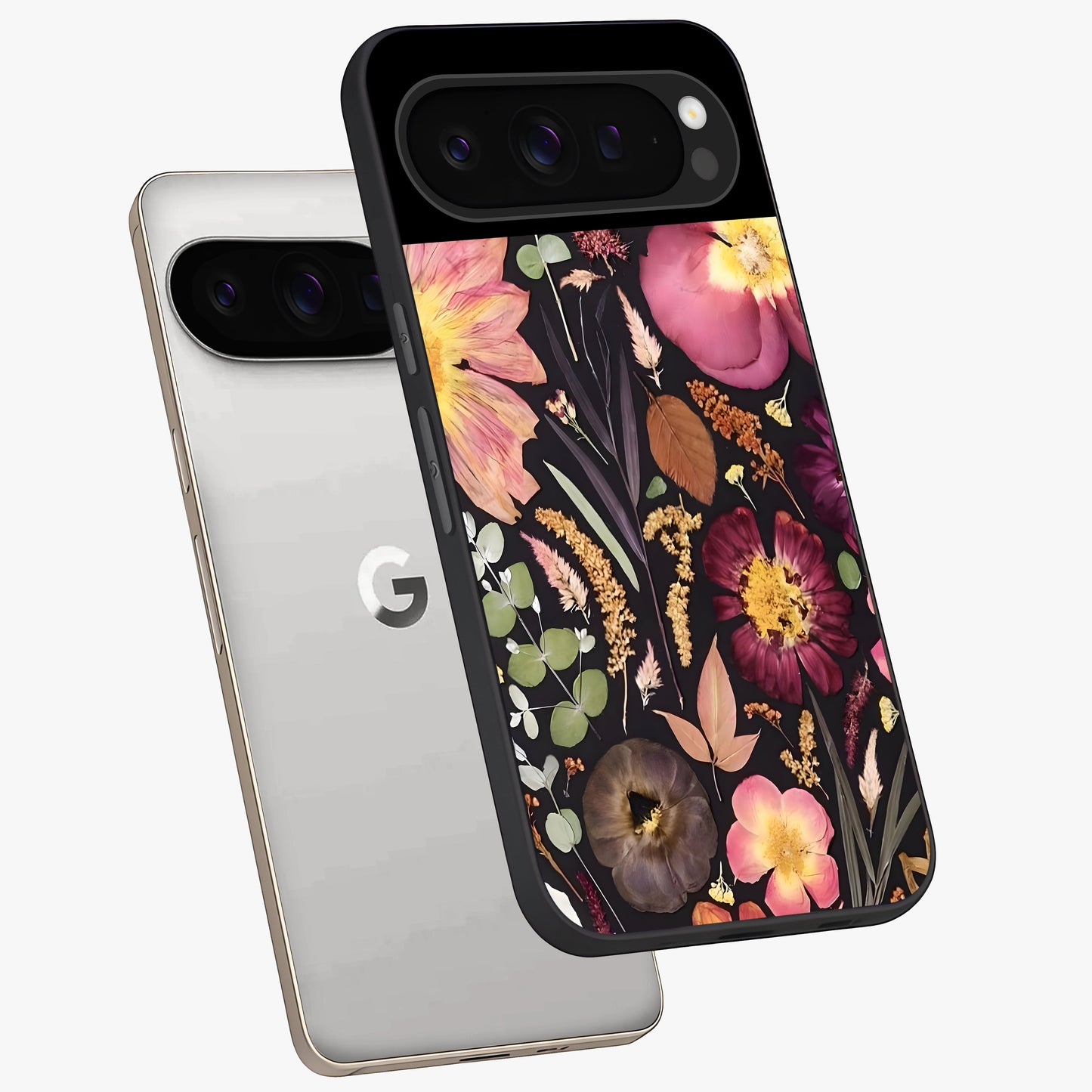 Petal Dream Tapestry Glass Case displayed in angled mockup highlighting decorative petal pattern with elegant botanical aesthetic.