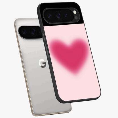 Pink Aura Heart Glass Case displayed in angled mockup highlighting vibrant pink heart design with dreamy aura aesthetic.