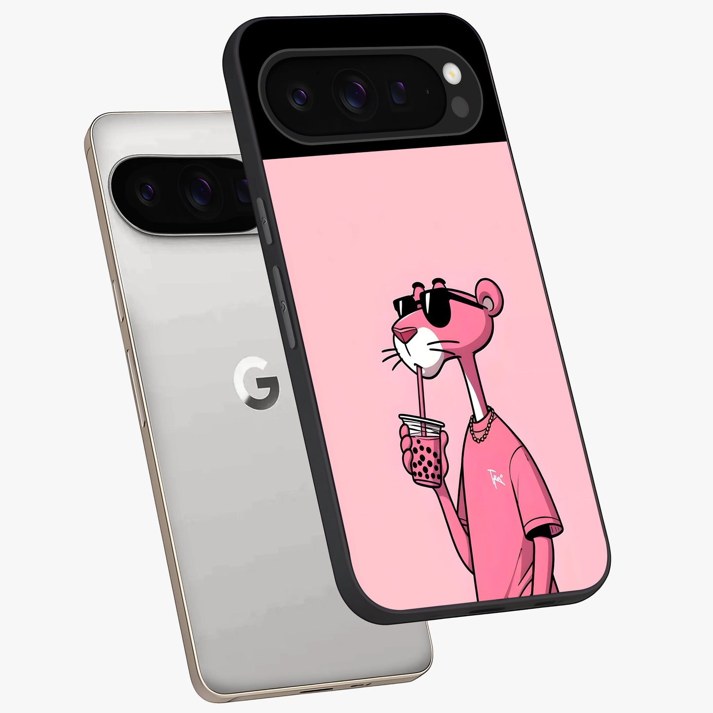 Pink Panther Glass Case displayed in angled mockup highlighting playful cartoon character design with vibrant pink aesthetic.