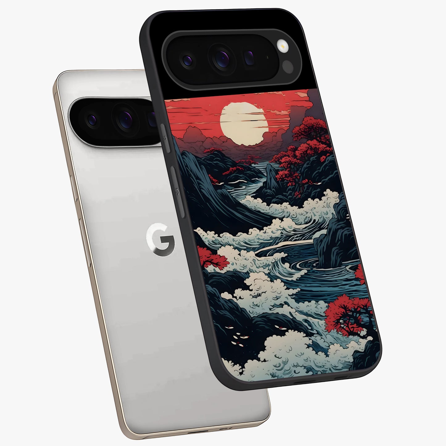 Red Sunset Scenery Glass Case displayed in angled mockup highlighting glowing sunset sky design with scenic aesthetic.