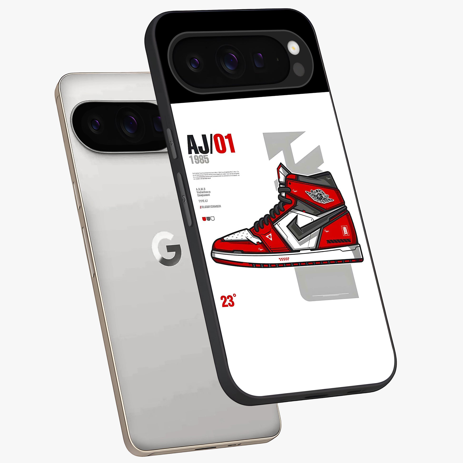 Retro Sneaker Blueprint Glass Case displayed in angled mockup highlighting detailed shoe design with sporty retro aesthetic.