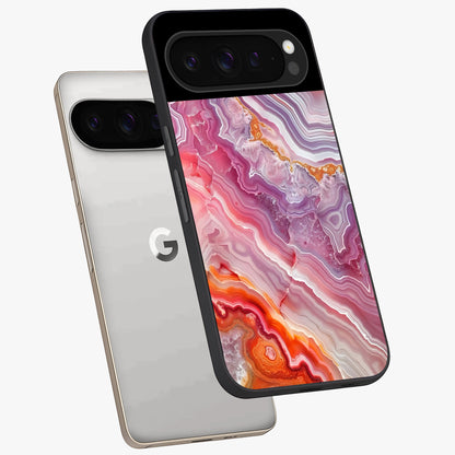 Rose Quartz Marble Glass Case displayed in angled mockup highlighting elegant marble pattern with soft aesthetic style.