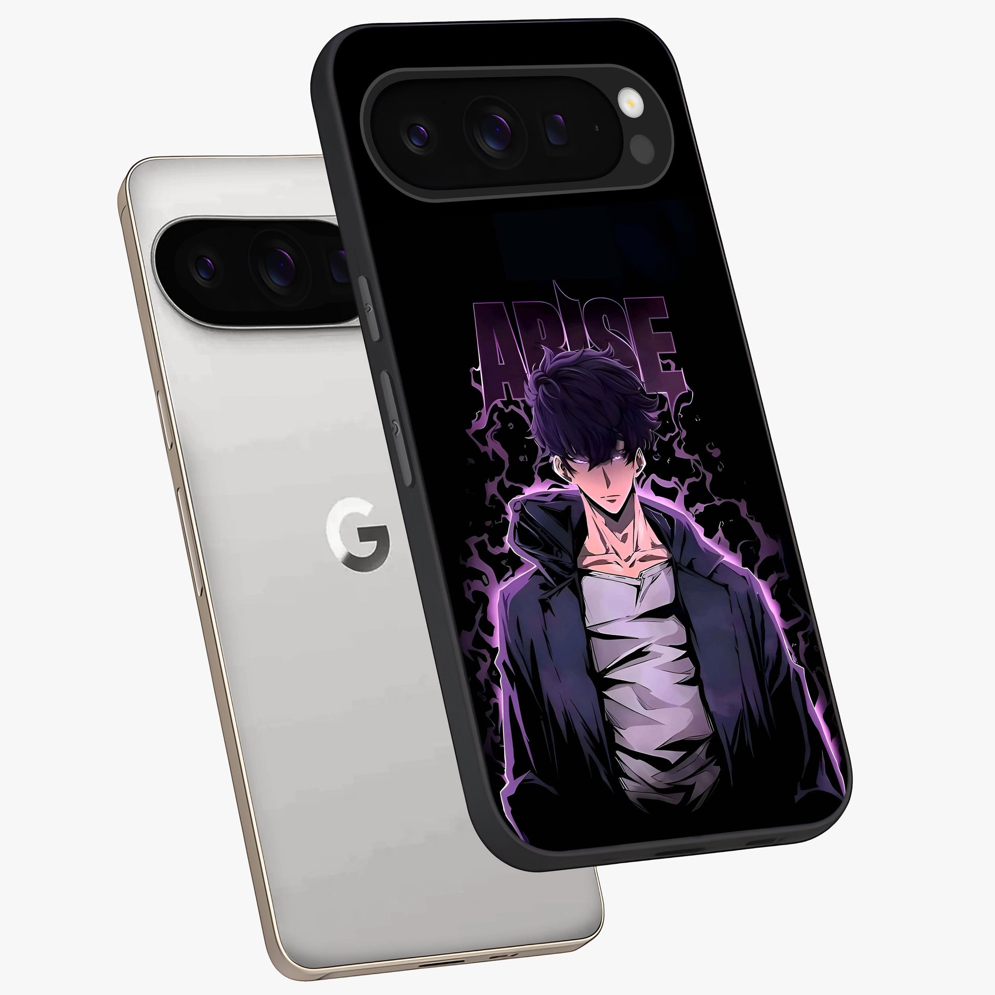 Shadow Monarch Awakening Glass Case displayed in angled mockup highlighting dramatic shadow warrior design with fantasy aesthetic.