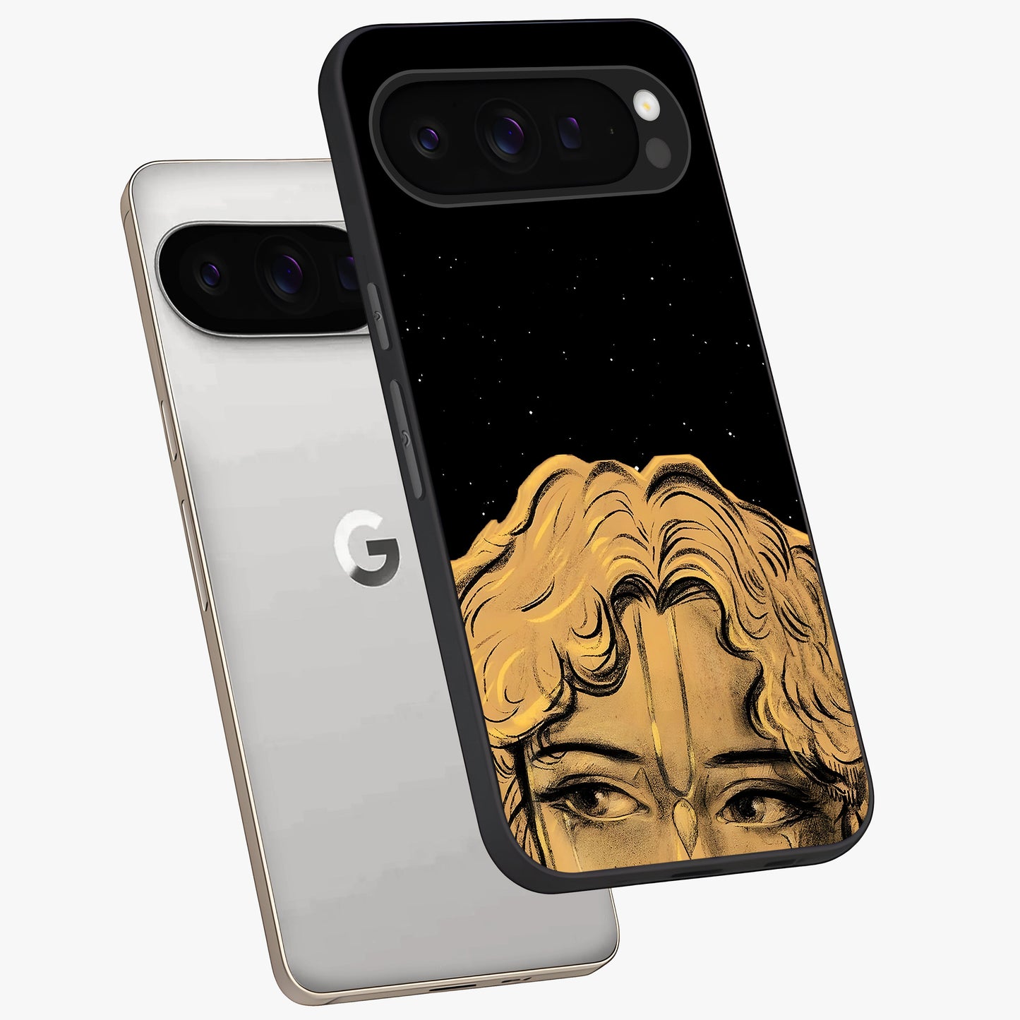 Shri Krishna Art Glass Case displayed in angled mockup highlighting spiritual Krishna illustration with divine aesthetic.