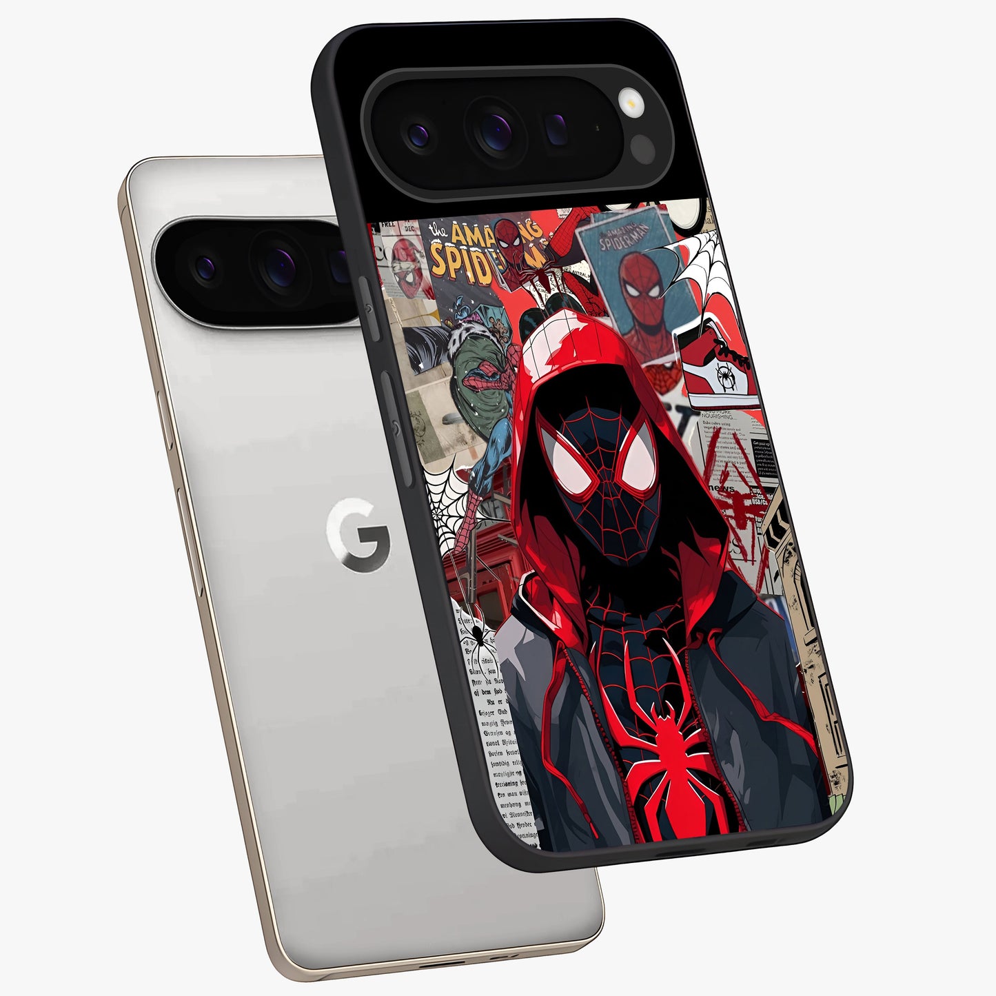 Spider Collage Street Glass Case displayed in angled mockup highlighting dynamic street style collage design with comic aesthetic.