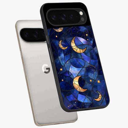 Starlit Sky Tapestry Glass Case displayed in angled mockup highlighting celestial night pattern with artistic aesthetic style.