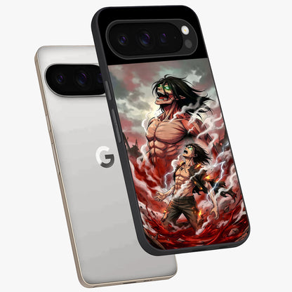 Titan Awakening Fury Glass Case displayed in angled mockup highlighting dramatic giant warrior design with bold anime aesthetic.