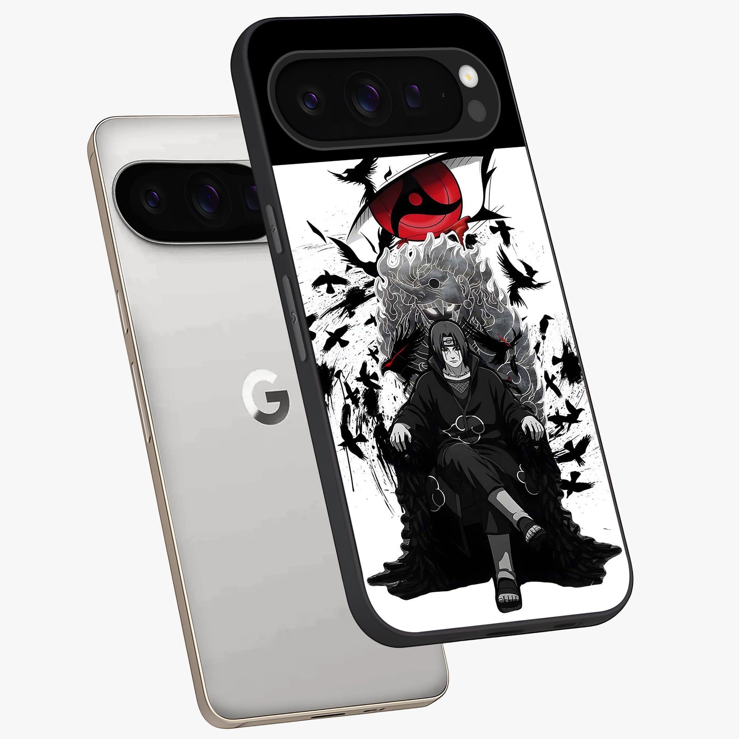 Uchiha Shadow Throne Glass Case displayed in angled mockup highlighting glowing aquatic design with celestial aesthetic.
