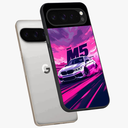 Velocity Drift Pulse Glass Case displayed in angled mockup highlighting dynamic drift design with sporty automotive aesthetic.