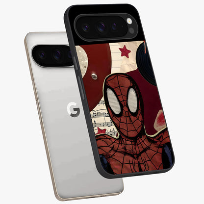 Web Warrior Vibes Glass Case displayed in angled mockup highlighting dynamic web design with comic style aesthetic.