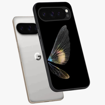 Whispers Of Wings Glass Case displayed in angled mockup highlighting soft feather design with celestial aesthetic style.