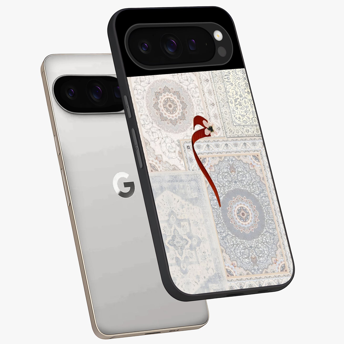White Aesthetic Bow Glass Case displayed in angled mockup highlighting clean bow design with soft aesthetic style.