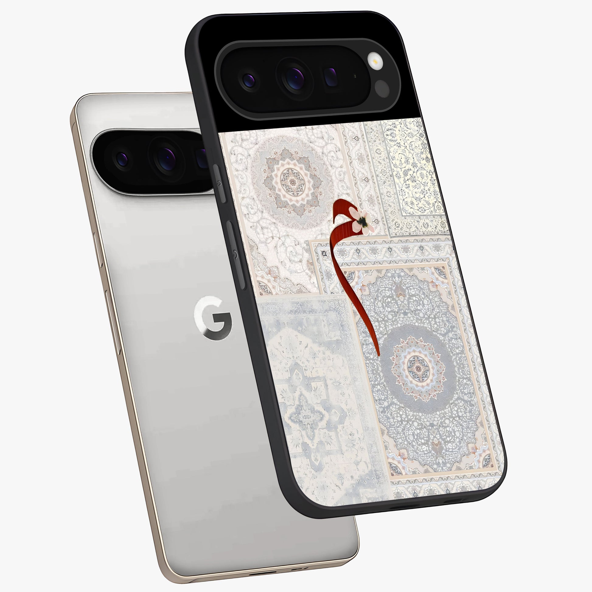 White Aesthetic Bow Glass Case displayed in angled mockup highlighting clean bow design with soft aesthetic style.