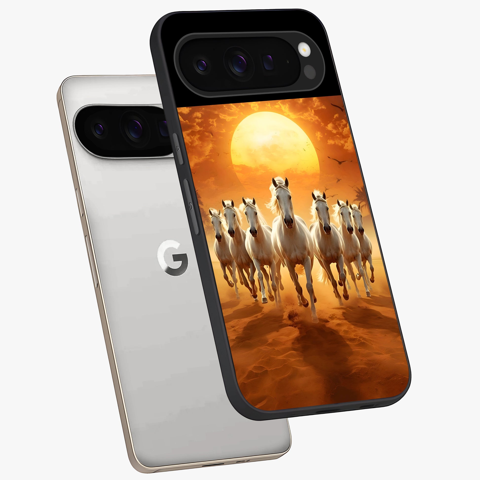 Wild Sunset Majesty Glass Case displayed in angled mockup highlighting vibrant sunset sky design with scenic aesthetic.