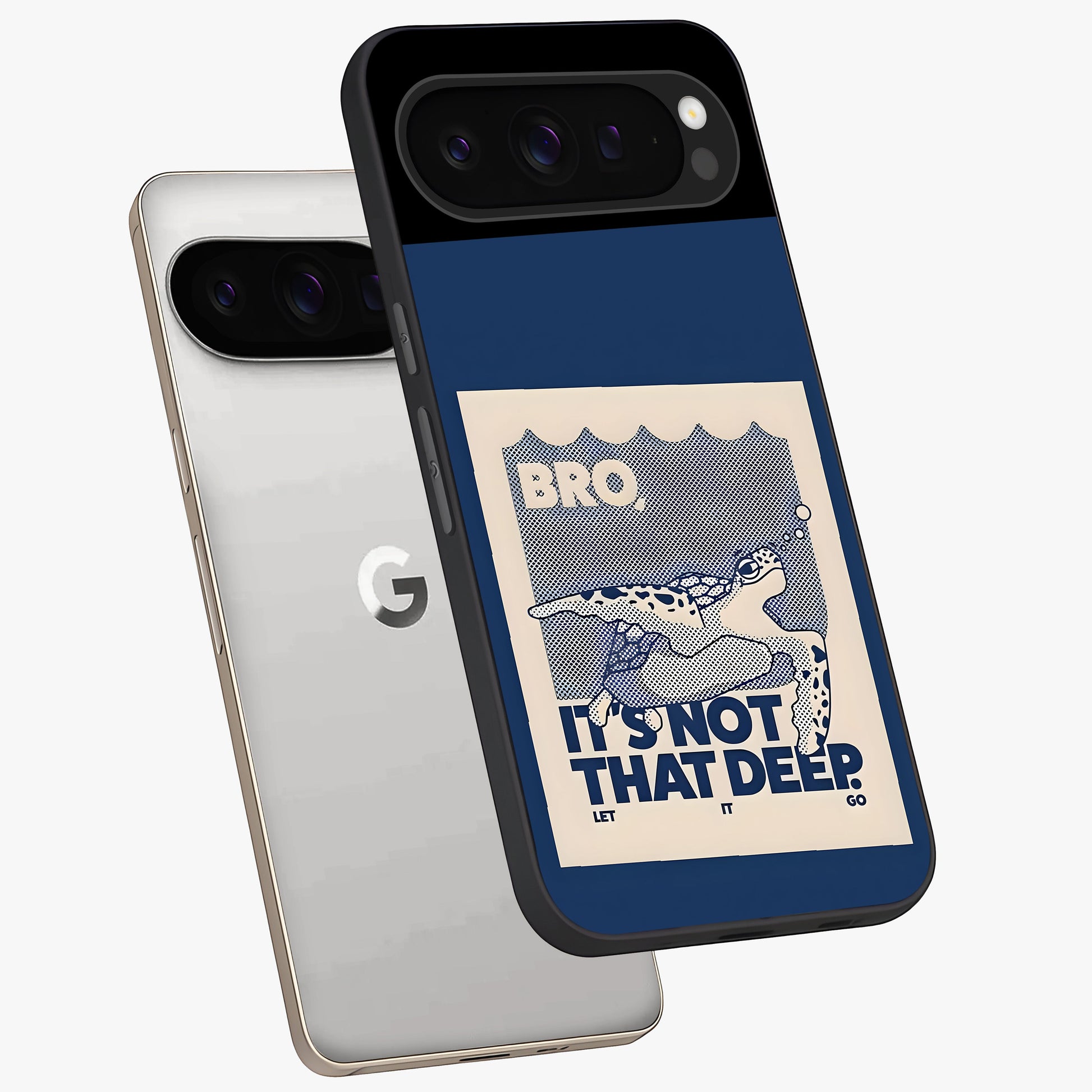 Worry Less Swim Glass Case displayed in angled mockup highlighting fun typography design with relaxed aesthetic style.