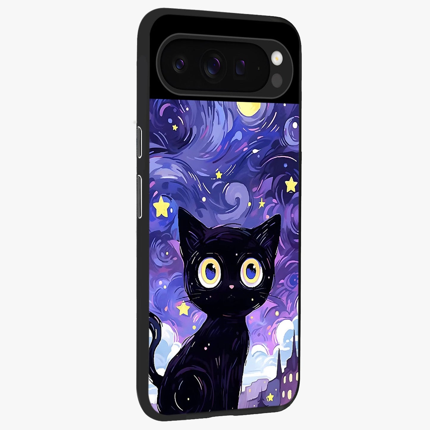 Abstract Cat Art Glass Case upright view showcasing creative feline illustration and aesthetic artistic style.