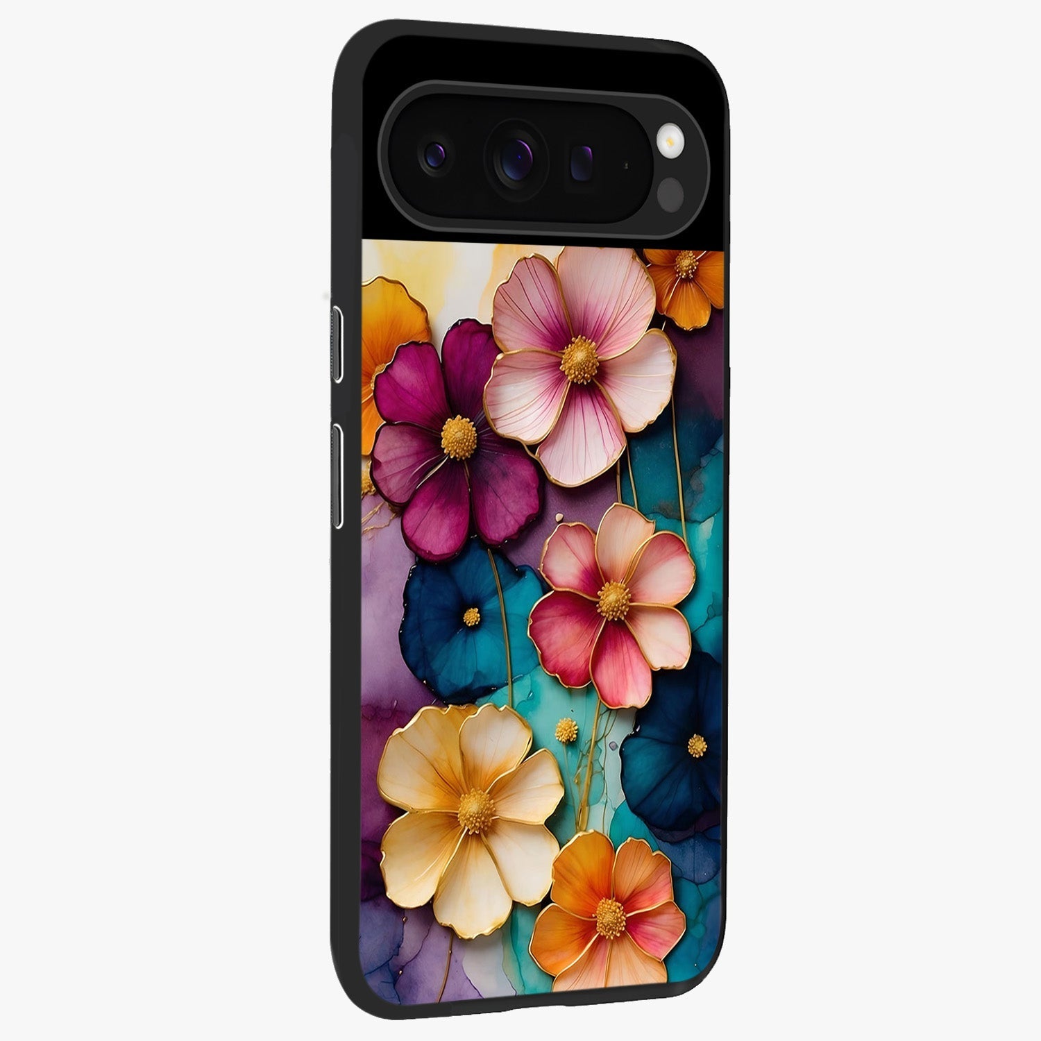 Artlyn Grace Flower Pattern Glass Case upright view showcasing graceful floral artwork with aesthetic botanical style.
