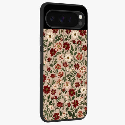 Biege Flower With Leaf Glass Case upright view showcasing delicate beige flower illustration with clean botanical style.