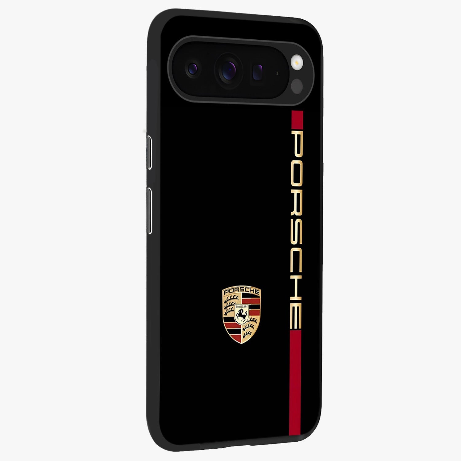 Black Minimal Porsche Glass Case upright view showcasing stylish automotive artwork with bold minimal theme.