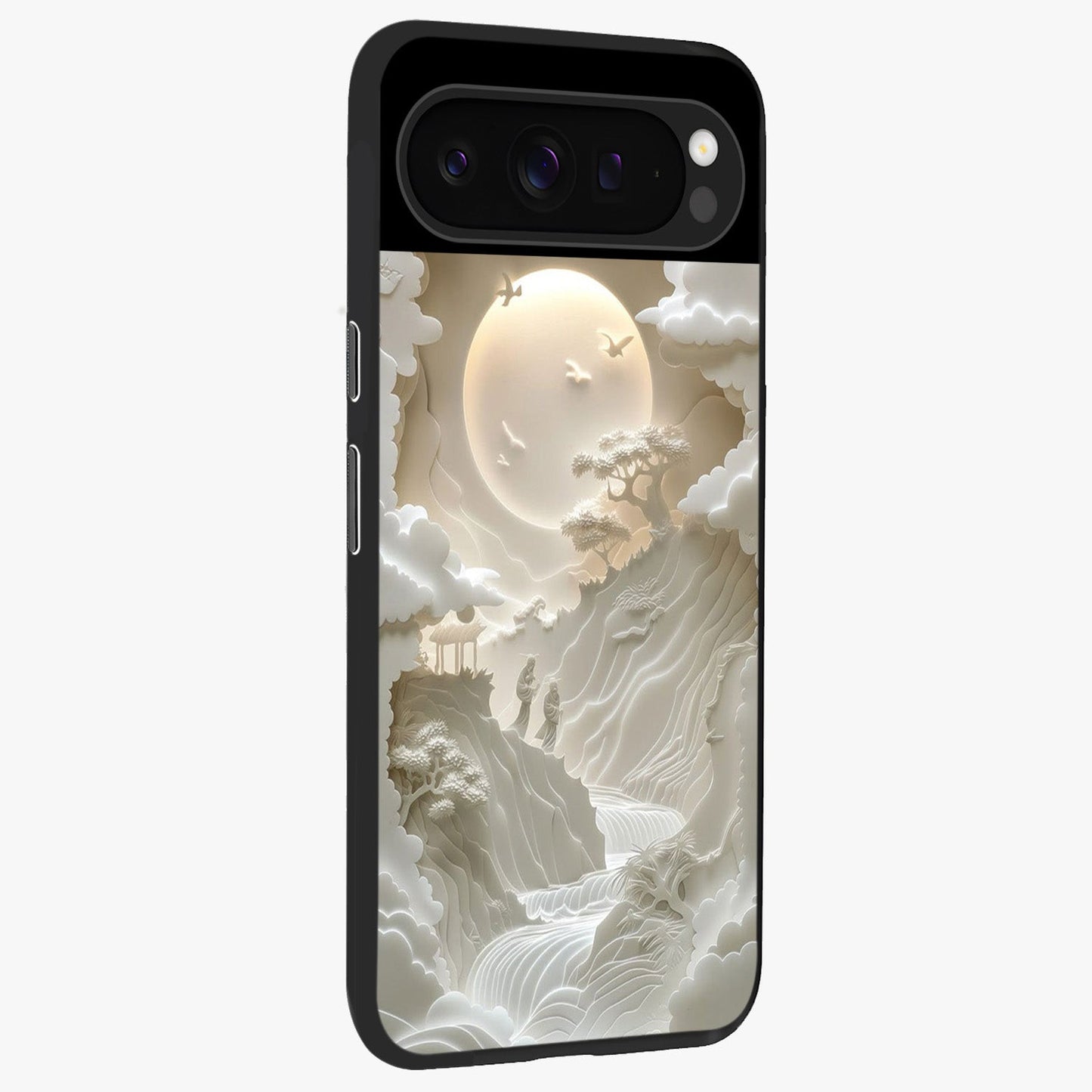 Celestial Origami Glass Case upright view showcasing creative origami artwork with modern celestial style.